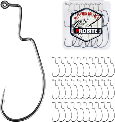 #ad 30PCS Drop Shot Offset Worm Hooks High Carbon Steel Crank Hooks for Bass Fishi $14.86
