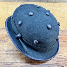 Vintage Merrimac Cloche Felted Hat Satin Button Black Womens 1950  s Gilchrists