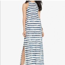 Lauren Ralph Lauren Linen Striped Maxi Dress Blue & White Sz M - Retail $198