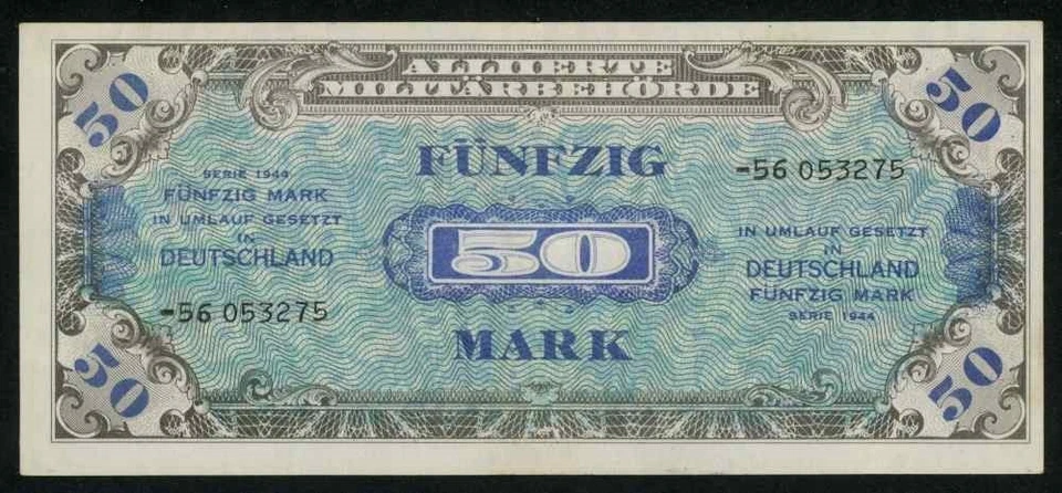 1944 WWII Germany Allied Occupation Military Currency 50 Mark Banknote Pick 196d - Image 2 of 3