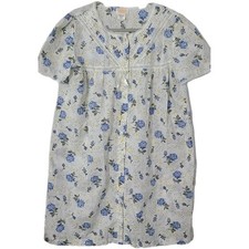 Womens Robe Size M Barbizon Lightweight Retro White Button Blue Rose Floral