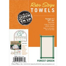 Aunt Martha's Stitch 'Em Up Retro Stripe Towels 18"X28" 3/Pkg-Forest G 2Pk 