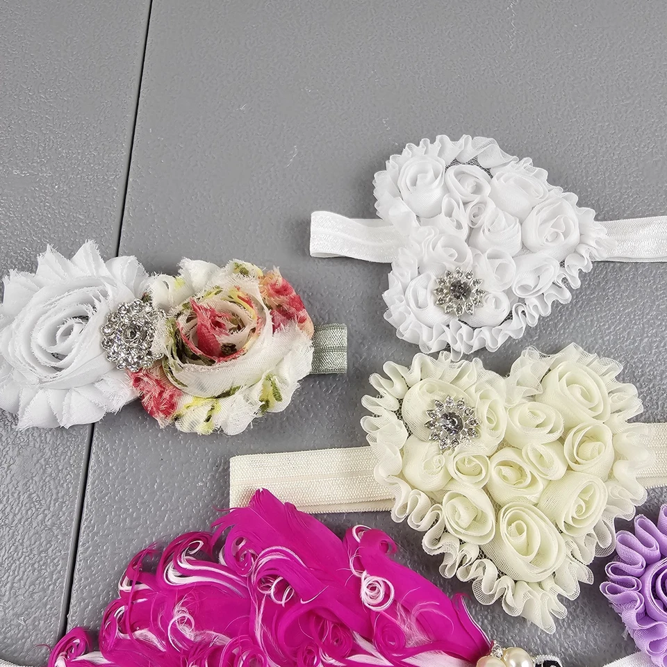 Diadema para bebé niña 8 piezas flor moño perla estrás recién nacido-niño pequeño (estante 9) Foto 3 de 4