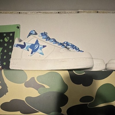 A Bathing Ape Bapesta Blue Camo White Low Top Men's Sneakers Casual Athletic