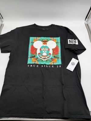 NWT NEFF DISNEY Collection ''MICKEY IN HAWAII'' BLACK T-shirt Mens Large