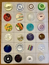 24 Unusual Colorful Vintage Plastic Buttons on Collector's Card Large 1" - 1.5"