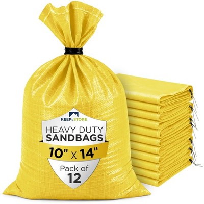 Heavy Duty Sand Bags Pack of 12, Bright Yellow Empty Sandbags with Built-In T...