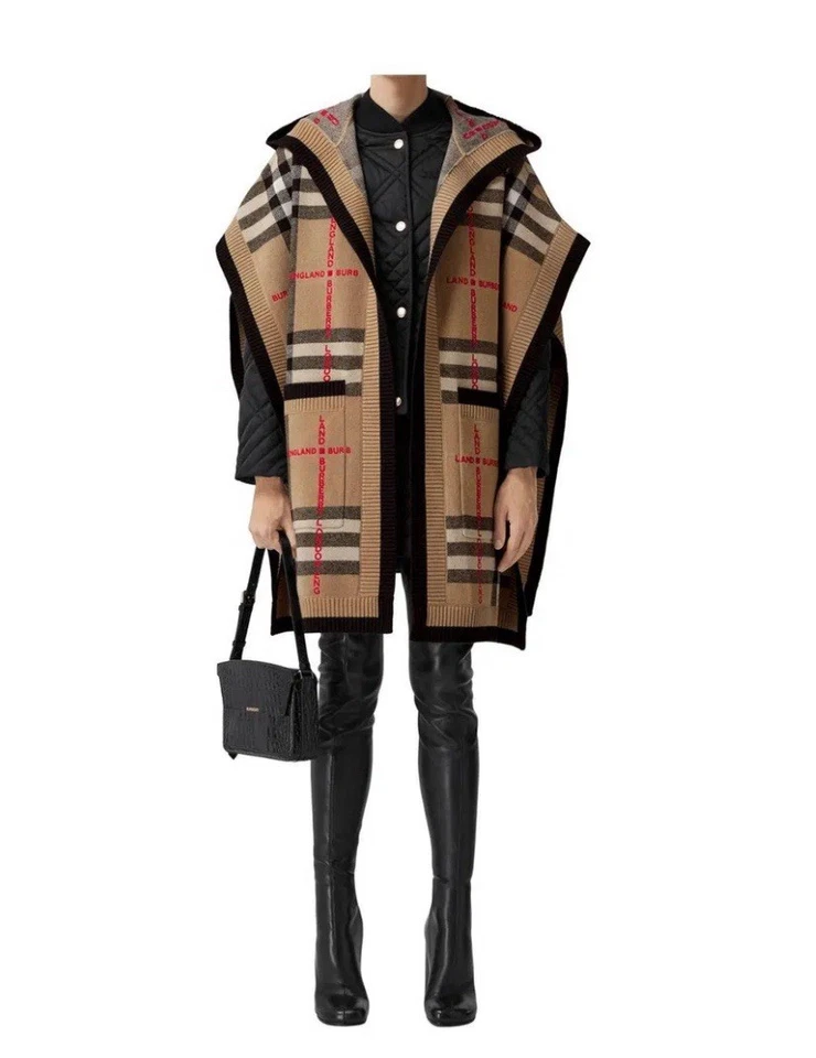 Capa con capucha Burberry talla única a cuadros lana cachemir Foto 3 de 4
