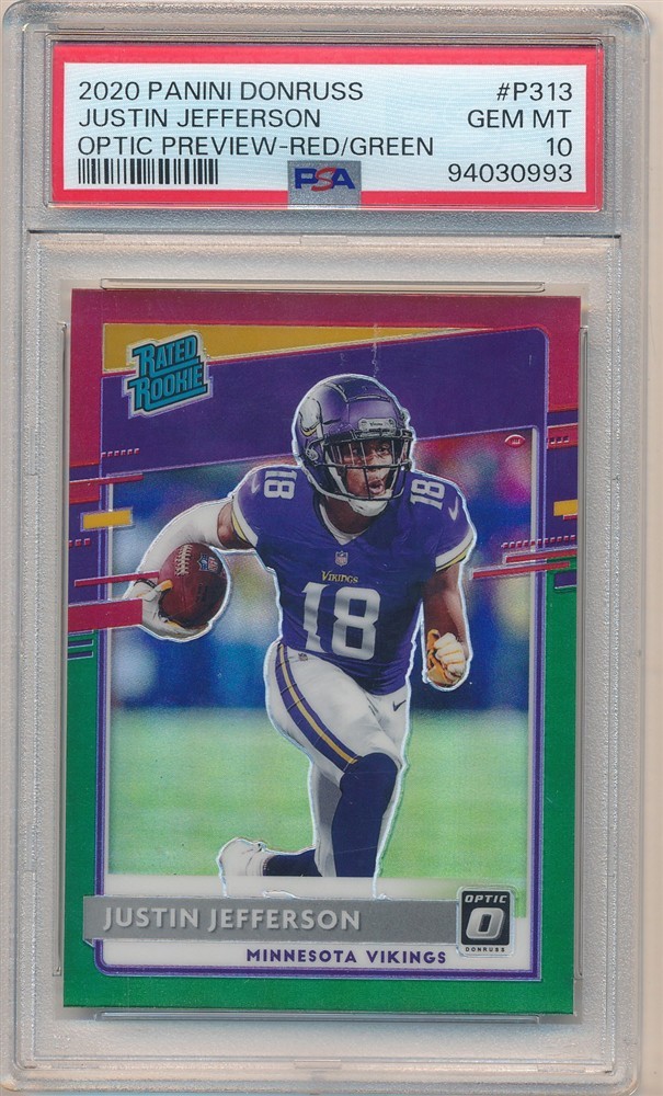 Justin Jefferson Panini Donruss #P313 Optic Preview-Red/Green