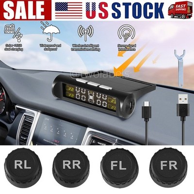 Wireless Car Solar TPMS LCD Tire Pressure Monitoring System + 4 External Sensors