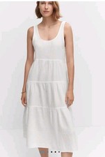 Mango White Flared Cotton Midi Dress US 2, XS NWOT