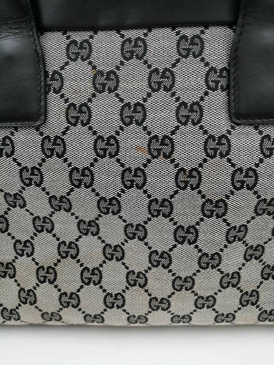 GUCCI GG Canvas Tote Bag Handbag 002 1119 Leather Gray Black Zip
