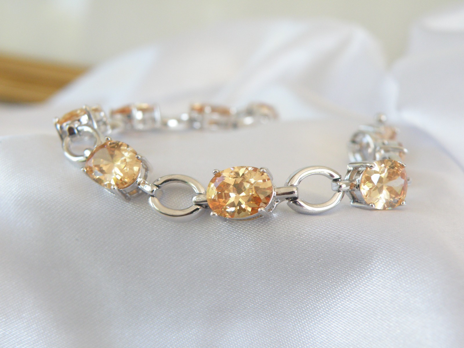 Vintage Sterling Silver 925 Gemstone Tennis Station Bracelet Fits 7