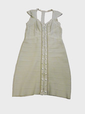 Bebe ivory Ribbed Strappy studded embellished stretchy bodycon top dress Sexy M