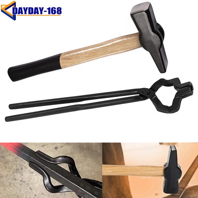 16  Z V-Bit Tongs and 1.5KG (3.3LB) Blacksmith Hammer Kit for Anvil Knife Making