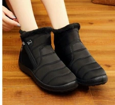 Women Winter Zipper Snow Booties Waterproof Warm Fur Lined Ankle Boots Shoes 9US