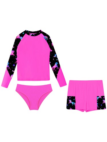 Kids Girls Swimwear Shirt Swimsuit Sun Protective Beachwear Holiday Costume - Picture 21 of 38