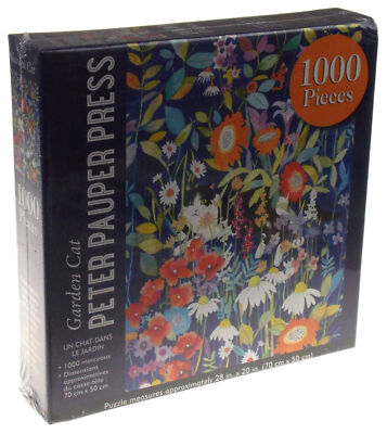 Garden Cat Black White Jigsaw Puzzle 28x20 Peter Pauper Flowers Leaves Daisy