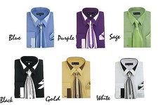 Men's Elegance Shirt 60 Cotton 40 Polyester French Cuff Tie with Hanky SG34