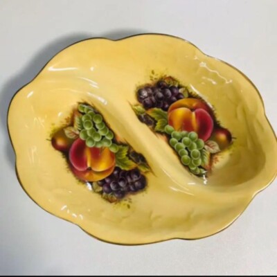 Aynsley Orchard Gold Tee Double Nibbles Dish Fine Bone China Made in England