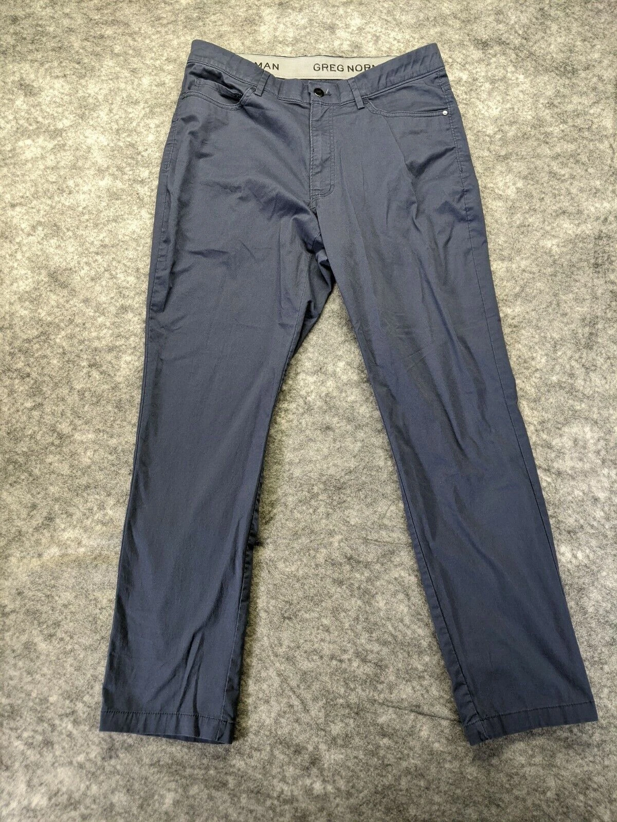 Greg Norman Pants mens 32 x 32 Stretch Straight Flat Front Blue golf Logo