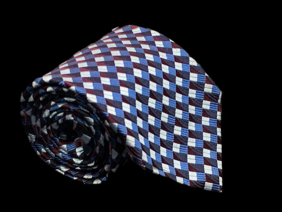 Corbata CANALI Seda Azul Borgoña Blanco Cuadros Italia Foto 2 de 4