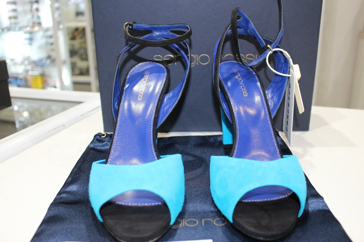 Sergio Rossi Blue Suede Ankle Strap Matisse Sandals-Sz 40-New W