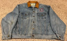 Vintage Aspen Gold River Washed Jack Links Beef Jerky Denim Jacket Mens Size XL