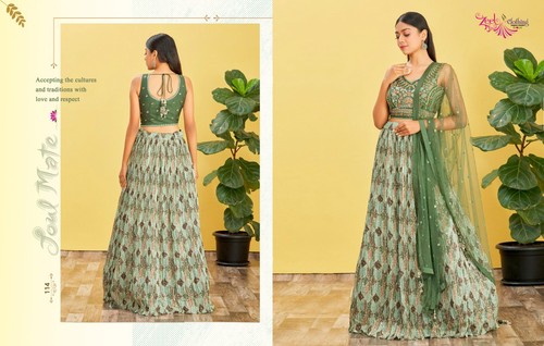 Wedding Stitched Lehenga Blouse With Dupatta, Mehndi Special Dress For Women's - Picture 8 of 9