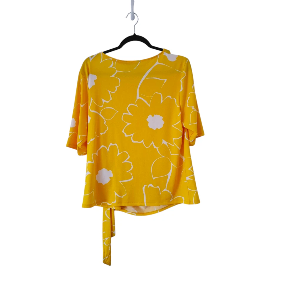 Principles Debenham Yellow FloralTop Size 18 Women Blouse Tie Front Short Sleeve - Image 2 of 4