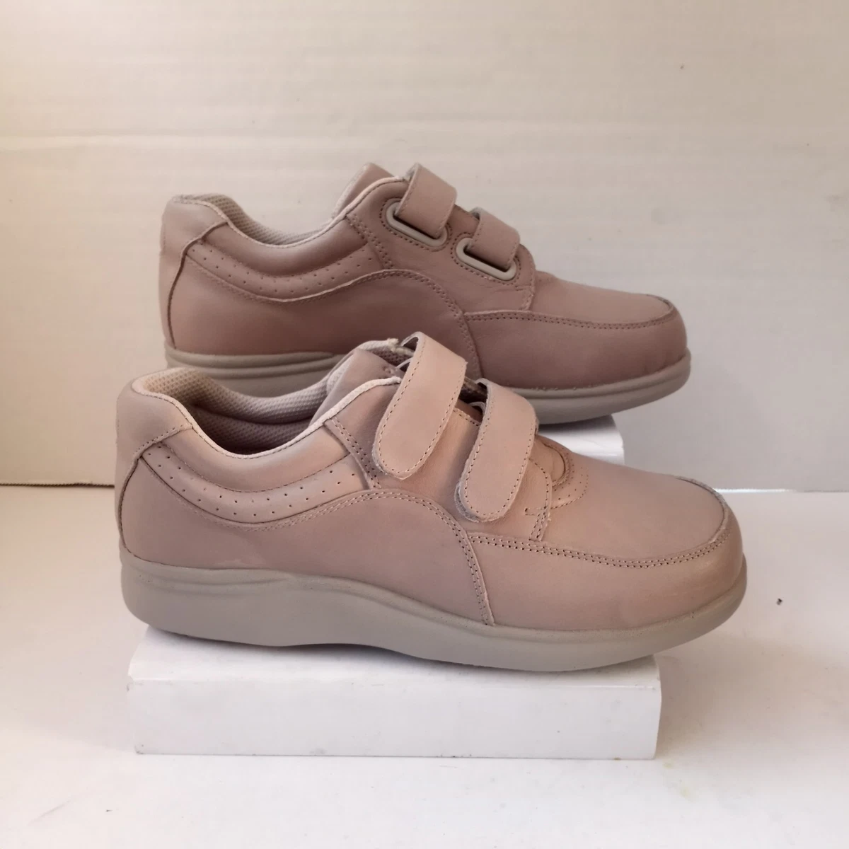 Hush Puppies Power Walker II Gray Leather Hook Loop Sneakers