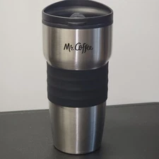 Mr. Coffee 16 OZ Travel Mug - Rubber Grip On Side + Bottom New Stainless Steel