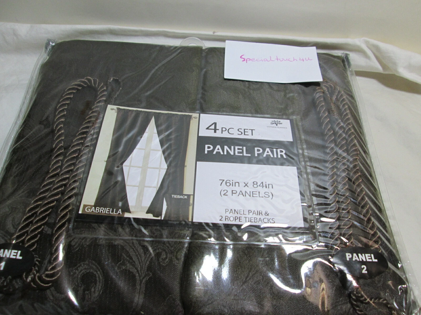 Victoria Classics GABRIELLA Panel Pair With 2 Rope Tiebacks 76x84~ Chocolate NEW