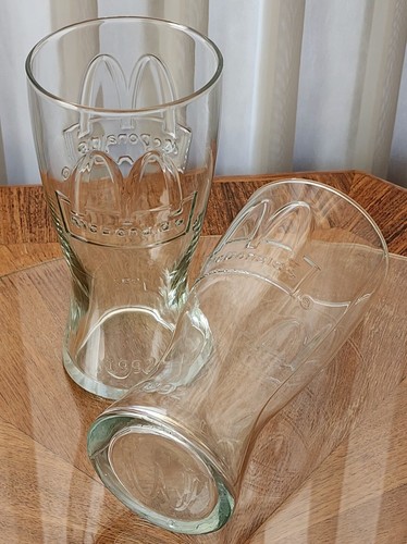 2 Vintage 1992 Clear  6.5" MCDONALDS Embossed ARCHES Coke Pepsi Collectors Glass - Picture 1 of 6