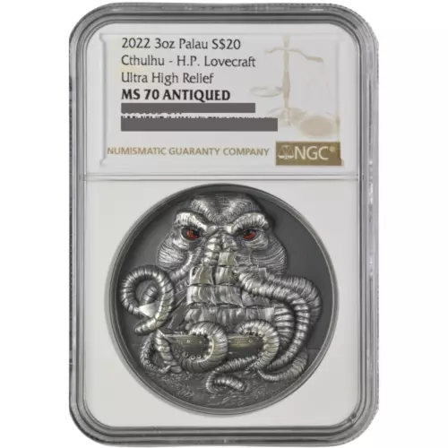 Howard Phillips Lovecraft CTHULHU 3 Oz Silver Coin Palau 2022-NGC MS 70 Antique