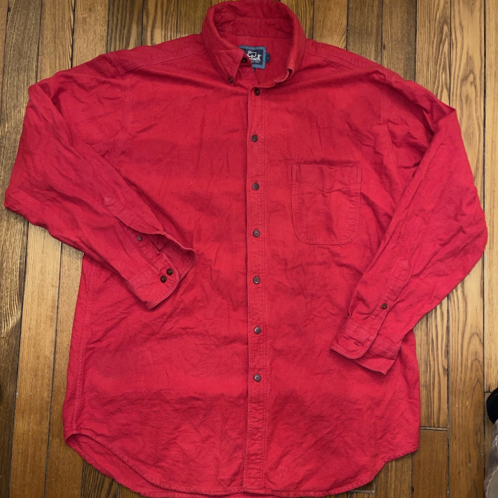 Vintage Woolrich Shirt Mens Large Red Chamois Flannel Outdoor Casual Pocket