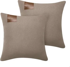 Deconovo Pack of 2 Pillow Covers 18x18 in Taupe with Leather Label