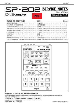 Boss SP-202 Servicehandbuch mit elektronischen Schaltplänen (ENG/JAP)