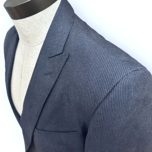 44R John Varvatos Peak Lapel Blazer Coat Jacket Cotton Linen Navy Pinstripe 56EU - Picture 3 of 15
