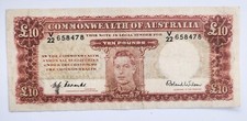1952 Australia Banknote £10 Ten Pound First Prefix Coombs/Wilson R61F