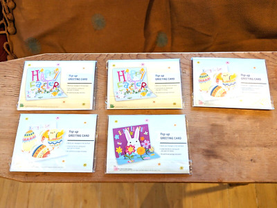 Lot Of 5 Easter Egg Bunny Themed  Pop Up Greeting Cards Never Used Chicks Floral