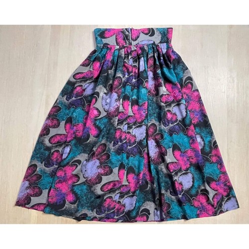 Gonna midi floreale a vita alta vintage anni 80, gonna plissettata A-Line, ta... - Foto 7 di 9