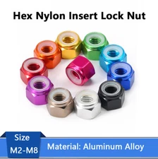 M2 M2.5 M3-M8 Aluminum Alloy Nyloc Hex Nylon Insert Lock Nut Anodized Colours