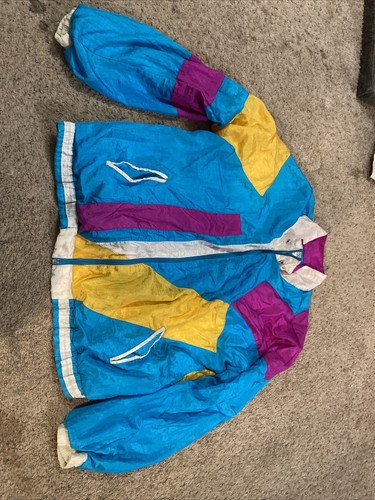 Vintage 90s Color Block Abstract Neon Bright Color Windbreaker Retro