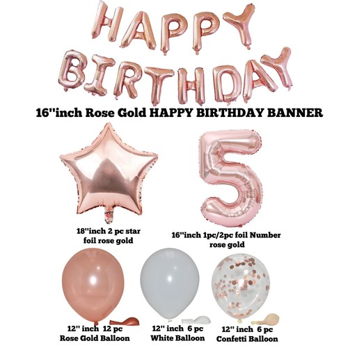 LARGE Rose Gold Happy Birthday Bunting Banner Foil Set Helium Party DECORATION - Picture 2 of 32