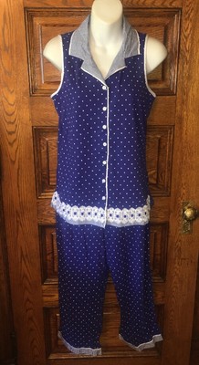 CELESTIAL DREAMS Blue Polka Dot Lace Trim PAJAMA PJs Sleepwear SET, Sz S (4-6)
