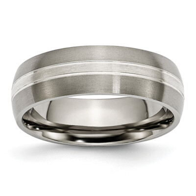 Chisel Titanium Brushed and Polished with Silver Inlay 7mm Grooved Band TB138