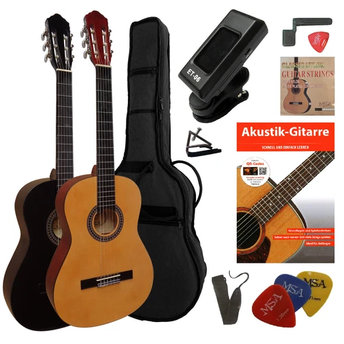 GITARRE 4/4 KONZERT - CLASSIC - STARTER SET (Buch,Tasche,Gurt,Zubehör) 10 TEILIG