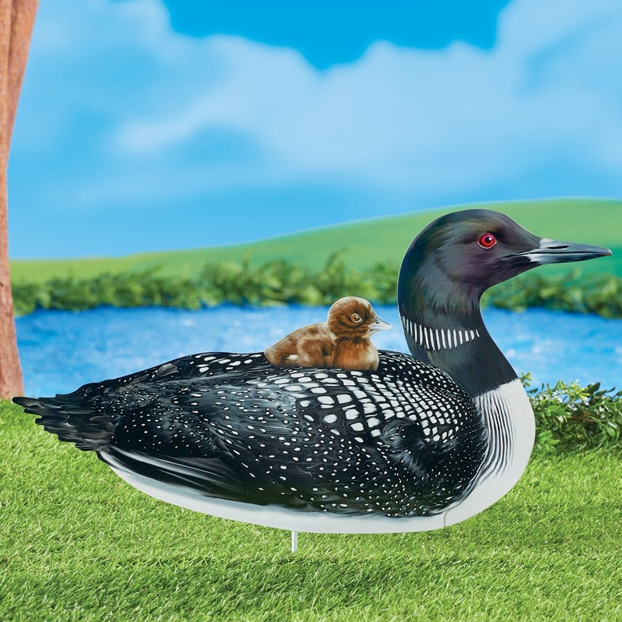 激レア！　LONE STAR ロンスター　ミニクーパー　カントリーマン　パフパフ Realistic Common Loon with Baby Garden Stake Metal Outdoor Yard