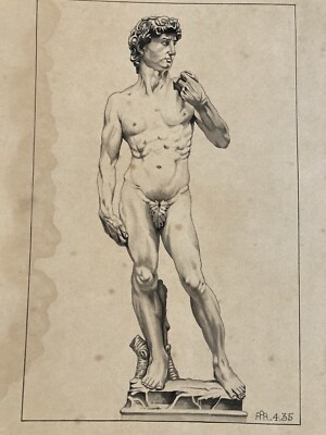 Very Nice Large Drawing With Antique Mine Lead 1900 Art Portrait David Pencil